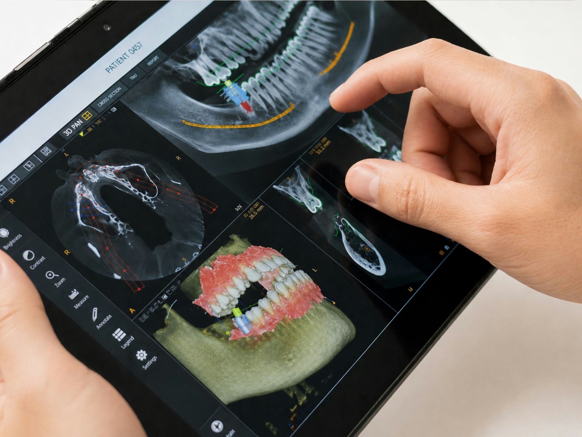 Dentist reviewing a 3D dental scan on a tablet